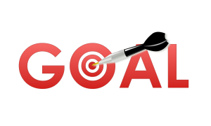 Red "GOAL" text with dart hitting bullseye in the 'O', symbolizing target achievement and success.
